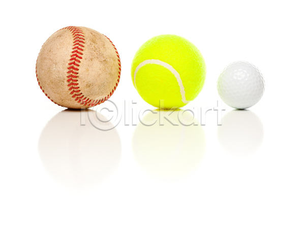 사람없음 JPG 포토 해외이미지 골프 골프공 세개 실내 야구 야구공 일렬 종류 테니스 테니스공 흰배경