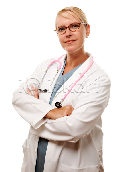 고통 행복 백인 여자 한명 JPG 포토 해외이미지 간호사 건강 건강관리 고립 금발 긴급 돌봄 병원 분홍색 세로 소아과의사 실험실 씻기 안경 약 유니폼 의사 질병 청진기 학생 헬프 흰색
