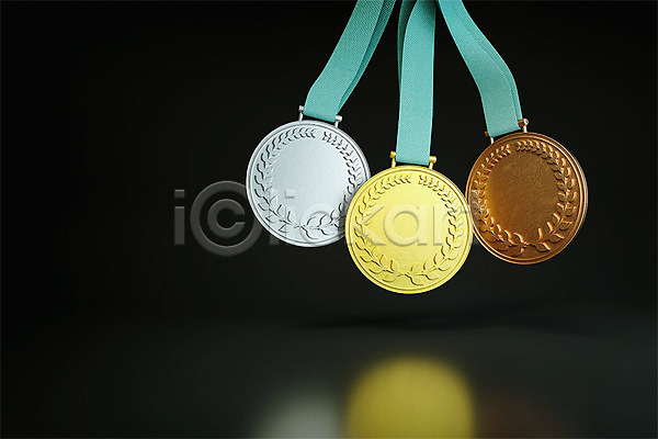 사람없음 3D PSD 디지털합성 입체 편집이미지 2위 3D소스 3위 검은배경 금메달 동메달 메달 반사 세개 오브젝트 우승 월계수 은메달 편집소스
