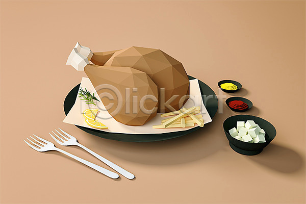 사람없음 3D PSD 디지털합성 편집이미지 3D소스 갈색 그래픽 닭다리 로우폴리 양념 오브젝트 치킨 치킨무 편집소스 포크 폴리곤