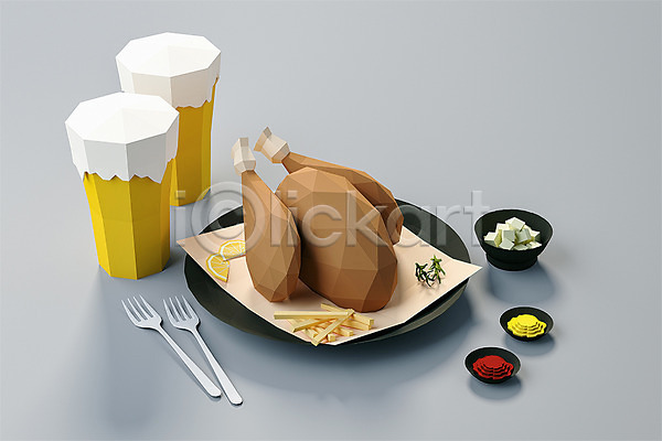 사람없음 3D PSD 디지털합성 편집이미지 3D소스 그래픽 닭다리 로우폴리 맥주 양념 오브젝트 치맥 치킨 치킨무 편집소스 포크 폴리곤 회색