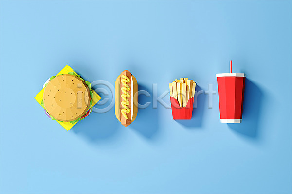 사람없음 3D PSD 디지털합성 편집이미지 3D소스 감자튀김 그래픽 로우폴리 오브젝트 콜라 파란색 패스트푸드 편집소스 폴리곤 핫도그 햄버거