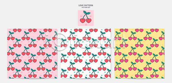 사랑 사람없음 AI(파일형식) 일러스트 디자인 세트 체리 컬러풀 패턴 패턴백그라운드 하트