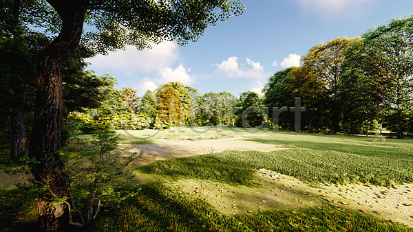 사람없음 3D PSD 디지털합성 편집이미지 3D소스 광장 나무 백그라운드 야외 여름(계절) 잔디 주간 풍경(경치)