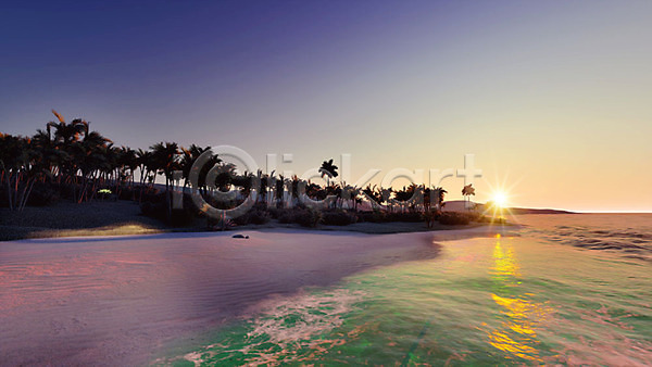 사람없음 3D PSD 디지털합성 편집이미지 3D소스 모래사장 바다 백그라운드 야외 야자수 여름(계절) 주간 풍경(경치) 하늘 햇빛