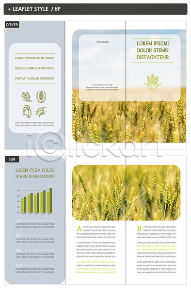 사람없음 INDD ZIP 인디자인 템플릿 3단접지 가을(계절) 그래프 내지 노란색 농작물 리플렛 보리 보리밭 식재료 초원(자연) 추수 팜플렛 표지 표지디자인 하늘 회색