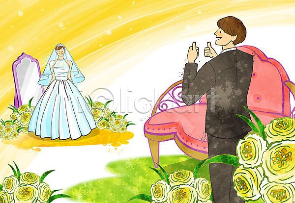 준비 행복 남자 사람 성인 여자 PSD 일러스트 거울 결혼 꽃 설렘 소파 신랑 신랑신부 신부(웨딩) 신혼부부 웨딩드레스