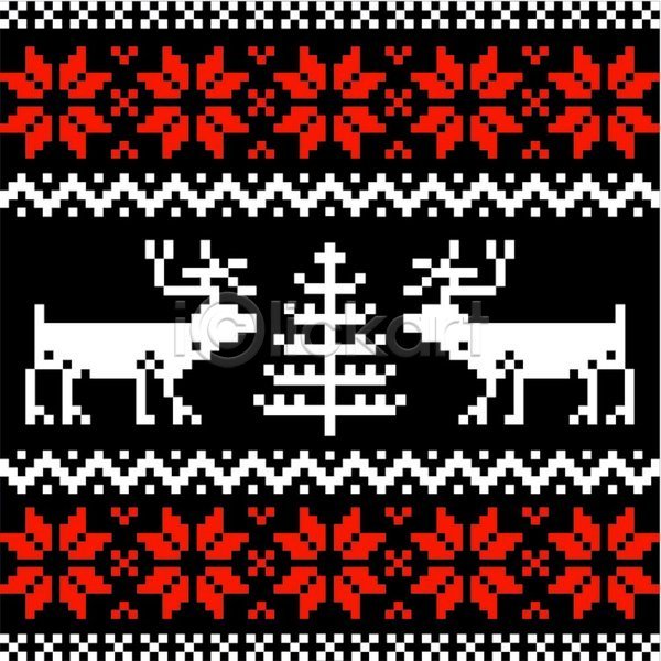 사람없음 EPS 일러스트 해외이미지 검은색 나무 눈송이 디자인 뜨개질 백그라운드 빨간색 사슴 직물 질감 크리스마스 패턴