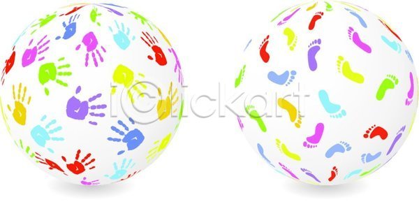 EPS 일러스트 해외이미지 노란색 발자국 보라색 분홍색 빨간색 손 양발 오렌지 원형 지구본 초록색 파란색 해외일러스트 흰색