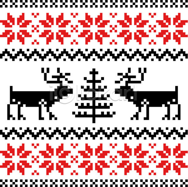 사람없음 EPS 일러스트 해외이미지 검은색 나무 눈송이 디자인 뜨개질 백그라운드 빨간색 사슴 직물 질감 크리스마스 패턴