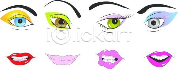 행복 화려 사람 성인 여자 EPS 일러스트 해외이미지 가득함 검은색 고립 눈동자 눈썹 립스틱 만들기 미소 미술 분홍색 붓꽃 빛 빨간색 세트 속눈썹 얼굴 오픈 입 입술 치아 클립 파란색 해외일러스트 화장품 흰색