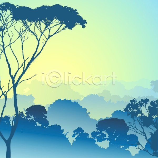 사람없음 EPS 실루엣 일러스트 해외이미지 나무 숲 파란색 풍경(경치)