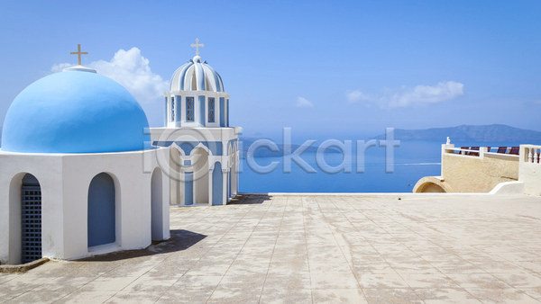 사람없음 JPG 포토 해외이미지 건물 교회 그리스 바다 산토리니 십자가 유럽 자연 파란색 풍경(경치) 하늘 휴양지 흰색