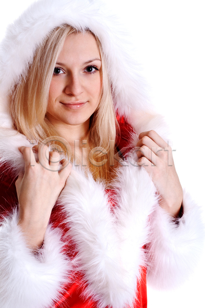 새로움 축하 행복 흥분 백인 사람 성인 여자 한명 JPG 포토 해외이미지 겨울 고립 놀람 드레스 뷰티 빨간색 산타클로스 선물 소매 연도 웃음 잔치 주기 캡모자 크리스마스 털 활 휴가 흰색
