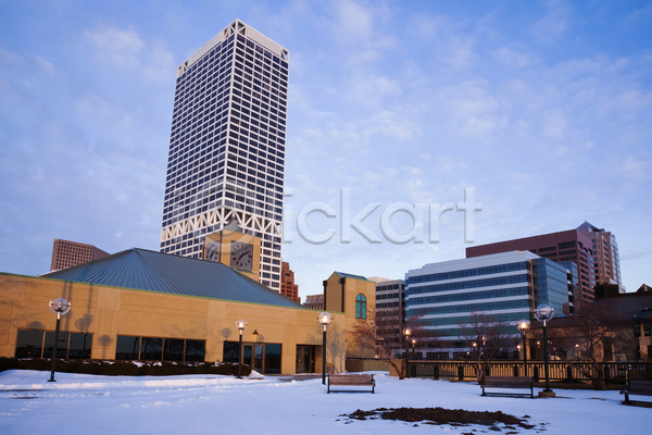 추위 사람없음 JPG 포토 해외이미지 건물 겨울 고층빌딩 공원 도시 도심 미국 사무실 스카이라인 아침 여행 일출