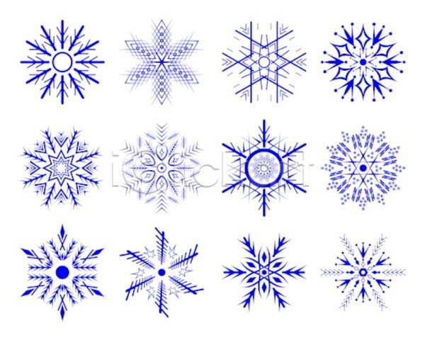 사람없음 EPS 일러스트 해외이미지 겨울 눈꽃 눈송이 디자인 세트 심볼 파란색