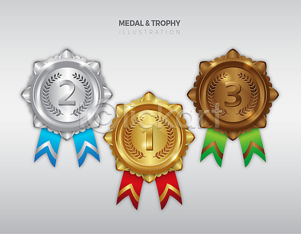 사람없음 AI(파일형식) 일러스트 2위 3위 갈색 금메달 금색 금은동 동메달 라벨 리본 메달 세개 세트 스티커 심볼 우승 월계수 은메달 은색