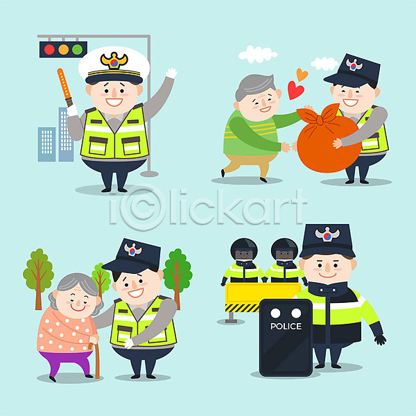 귀여움 남자 사람 성인 여러명 여자 AI(파일형식) 일러스트 경찰 경찰복 경찰의날 교통경찰 교통안전 구름(자연) 나무 노인공경 방패 보따리 신호등 캐릭터 컬러풀 하트 할머니 할아버지 헬멧