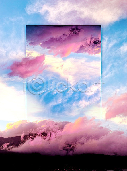 사람없음 PSD 편집이미지 경관 구름(자연) 백그라운드 분홍색 사각형 산 안개 자연 파란색 프레임 하늘 해외풍경