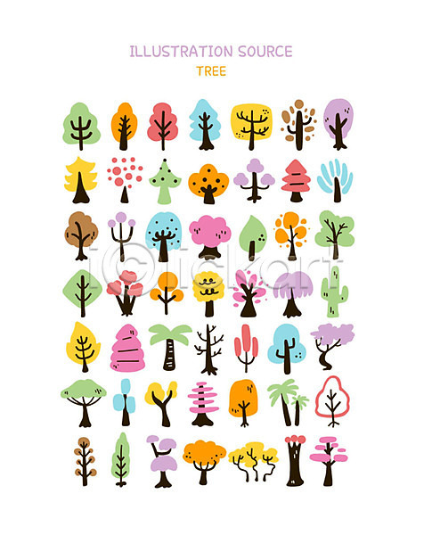 귀여움 사람없음 AI(파일형식) 일러스트 나무 나뭇가지 단풍나무 선인장 세트 손그림 스티커 아기자기 열대나무 이모티콘