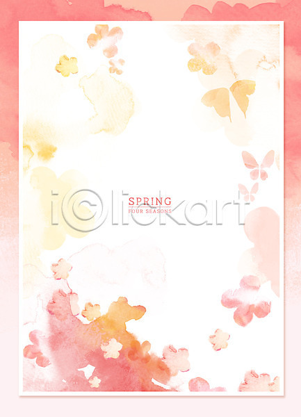 사람없음 PSD 일러스트 프레임일러스트 꽃 나비 백그라운드 번짐 봄 봄배경 분홍색 붓터치 수채화(물감) 포스터 프레임
