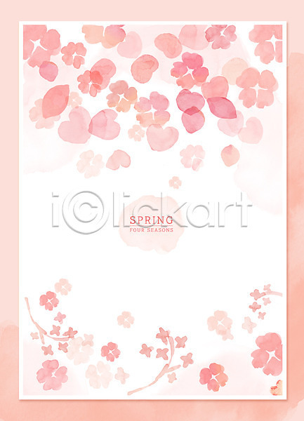 사람없음 PSD 일러스트 프레임일러스트 꽃 꽃잎 백그라운드 번짐 봄 봄배경 분홍색 붓터치 수채화(물감) 포스터 프레임