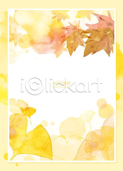 사람없음 PSD 일러스트 프레임일러스트 가을(계절) 가을배경 낙엽 노란색 단풍 백그라운드 번짐 붓터치 수채화(물감) 은행잎 포스터 프레임