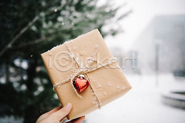 사랑 즐거움 신체부위 JPG 아웃포커스 포토 겨울 겨울풍경 나무 눈(날씨) 들기 선물상자 손 야외 오브젝트 주간 하트