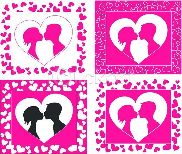 사랑 함께함 사람 소년 EPS 실루엣 일러스트 해외이미지 관계 닫기 모양 발렌타인데이 백그라운드 분홍색 속눈썹 신용카드 친절 커플 컨셉 클립아트 키스 프레임 하트