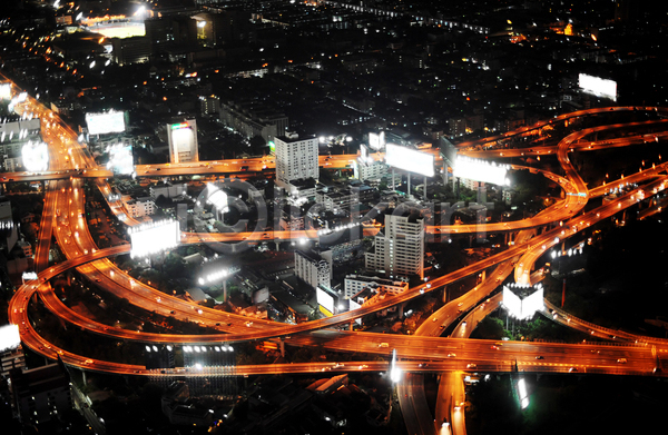 사람없음 JPG 포토 해외이미지 건물 고속도로 도시 도시풍경 방콕 빛 야간 야경 야외