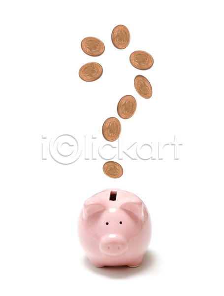 사람없음 JPG 포토 해외이미지 경제 금융 동전 돼지저금통 물음표 실내 흰배경