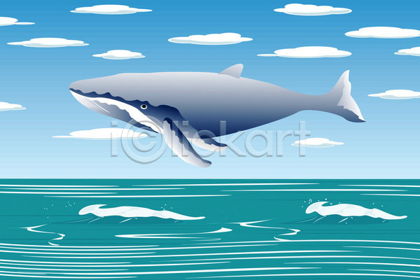 사람없음 EPS 일러스트 해외이미지 고래 공중 구름(자연) 바다 비행 하늘 한마리
