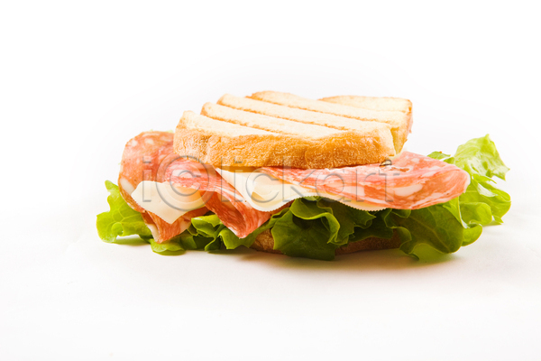 사람없음 JPG 포토 해외이미지 빵 샌드위치 실내 양상추 치즈 햄 흰배경