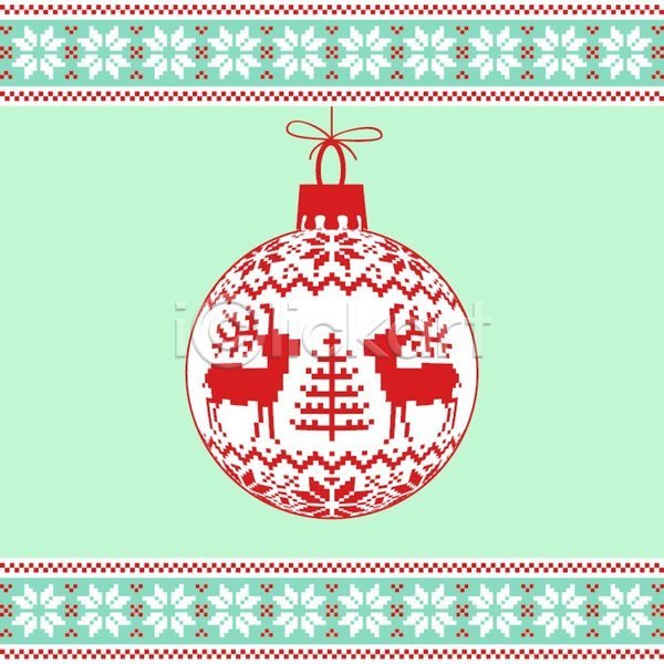 사람없음 EPS 일러스트 해외이미지 나무 눈송이 디자인 뜨개질 백그라운드 빨간색 사슴 오너먼트 초록색 크리스마스 패턴