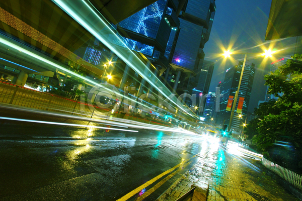 사람없음 JPG 장노출 포토 해외이미지 가로등 건물 고층빌딩 도로 도시 도시풍경 야간 야경 야외 홍콩