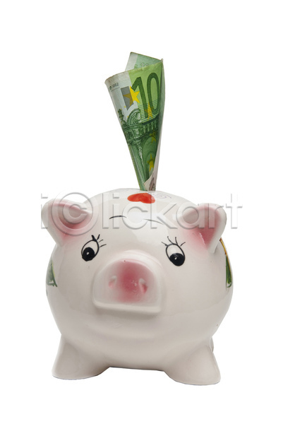 사람없음 JPG 포토 해외이미지 경제 금융 꽂음 돼지저금통 실내 저축 지폐 흰배경