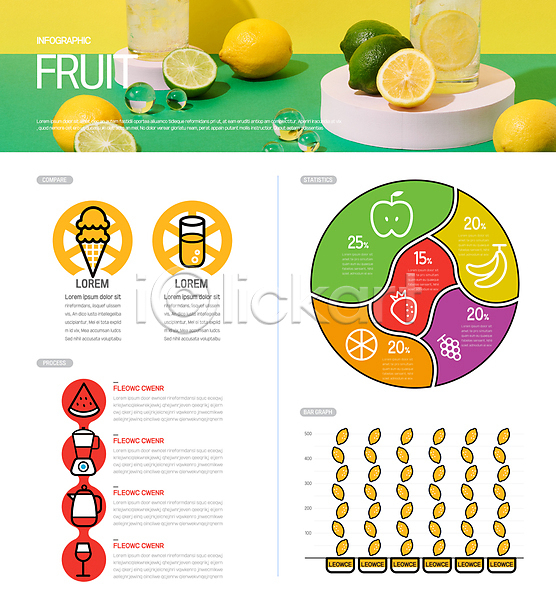 사람없음 AI(파일형식) 일러스트 과일주스 그래프 노란색 딸기 라임 레모네이드 레몬 믹서 바나나 사과 수박 오렌지 와인잔 인포그래픽 주전자 콘아이스크림 포도