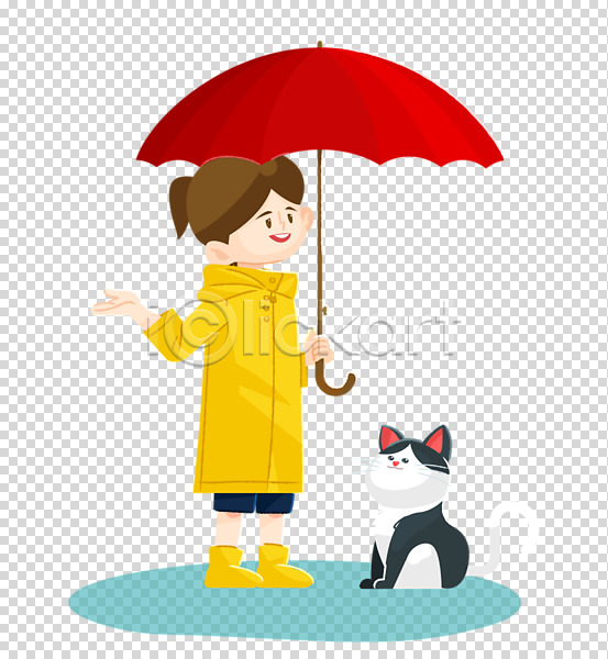 소녀(어린이) 소녀한명만 어린이 여자 한명 PNG 편집이미지 고양이 누끼 들기 서기 손짓 우비 우산 전신 편집 편집소스 한마리