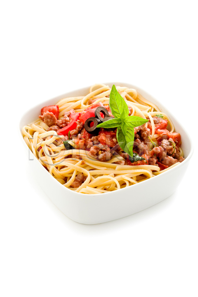 사람없음 JPG 포토 해외이미지 고립 냅킨 맛있는 바질 소시지 스파게티 올리브 육류 음식 토마토 파스타