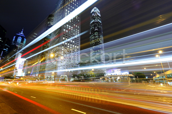 사람없음 JPG 장노출 포토 해외이미지 건물 고층빌딩 도로 도시 도시풍경 빛 야간 야경 야외 홍콩