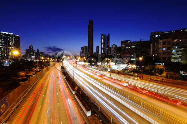 사람없음 JPG 장노출 포토 해외이미지 가로등 건물 고속도로 고층빌딩 도시 도시풍경 야간 야경 야외 홍콩