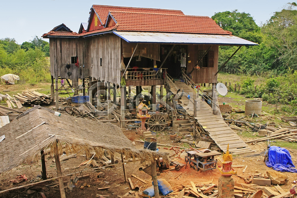 가난 사람없음 JPG 포토 해외이미지 건축양식 마을 목재 아시아 오두막 작음 전통 주택 캄보디아 협상