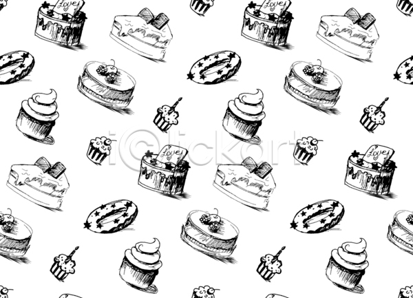 사람없음 JPG 포토 해외이미지 도넛 백그라운드 빵집 스케치 조각케이크 컵케이크 패턴
