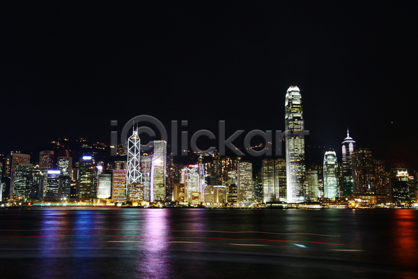 사람없음 JPG 포토 해외이미지 건물 고층빌딩 도시 도시풍경 바다 반사 야간 야경 야외 홍콩