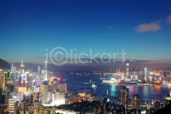 사람없음 JPG 포토 해외이미지 건물 고층빌딩 구름(자연) 노을 도시 도시풍경 바다 반사 배(교통) 야간 야경 야외 하늘 홍콩