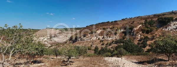 사람없음 JPG 포토 해외이미지 갈색 나무 바위 산 슬로프 시골 야외 언덕 자연 중동 지구 컬러풀 파란색 풍경 하늘 해외포토