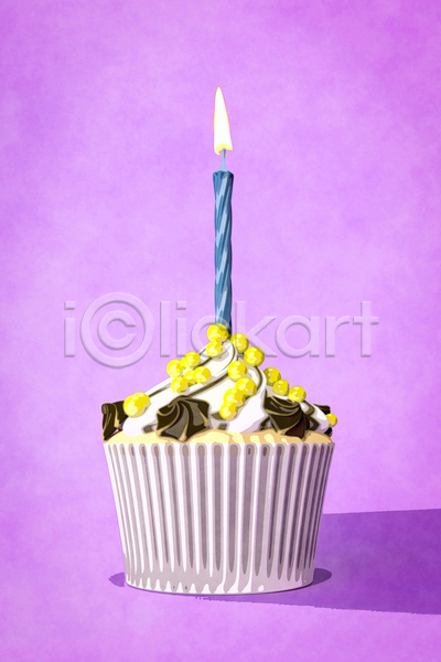 달콤 사람없음 JPG 포토 해외이미지 보라색 스프링클 장식 촛불 컵케이크 한개