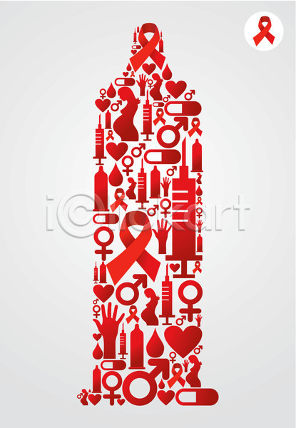 사람없음 EPS 실루엣 일러스트 해외이미지 리본 보건 빨간색 성별기호 세계에이즈의날 에이즈 예방 주사기 콘돔 혈액
