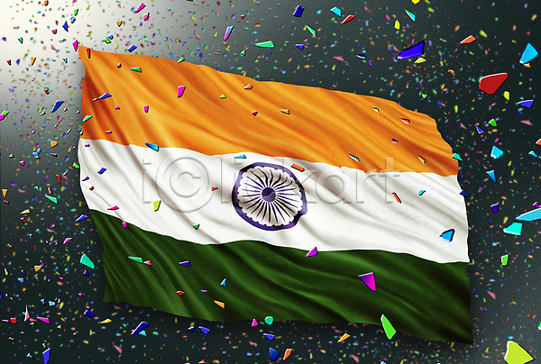 축하 사람없음 PSD 일러스트 국기 꽃가루 날리기 올림픽 월드싸커 응원 인도(나라) 인도국기 축제