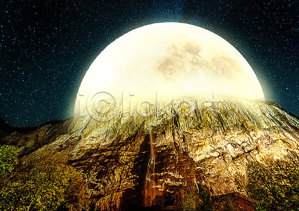 사람없음 PSD 편집이미지 달 달빛 별 야간 야경 자연 절벽 컬러풀 풍경(경치) 하늘